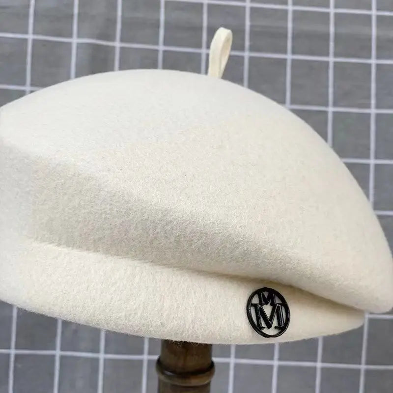 Classic Ladies Beret Hat Fancy Wool Felt Hat Warmer Winter Hat Cap White Black Women Fedora Hat Fascinator Pillbox Hat Formal