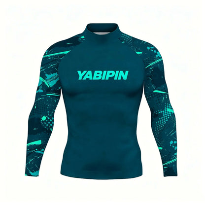 Quick Dry Long Sleeve Rash Guard for Men with High Collar – Sun Protection Beach Swim Tee