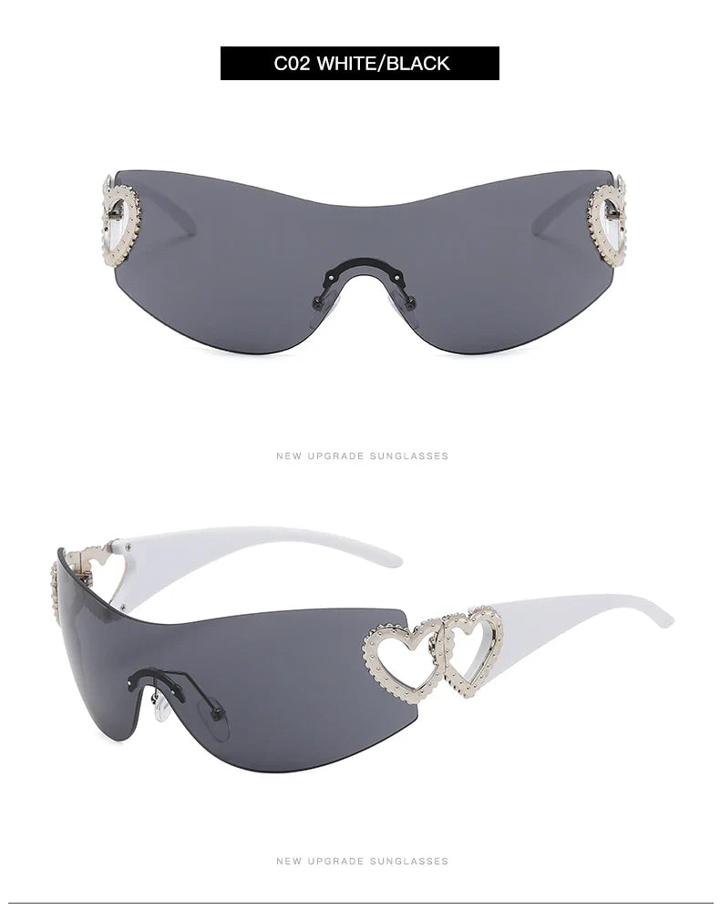 Cycling Rimless Y2K Sunglasses Women Trendy Gradient 2000'S Wrap Around Sun Glasses Punk One Piece Goggles Oversized Shades