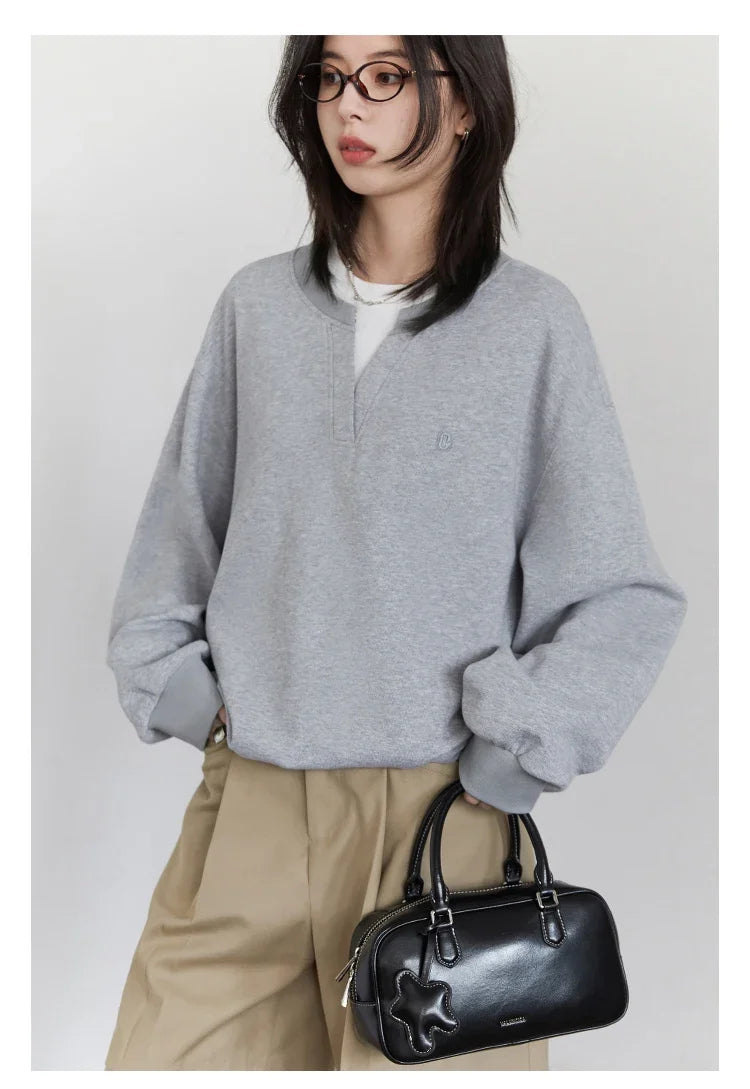 Korean Women Sweatshirts Loose Casual New Contrast Splicing Hoodie Female Top Woman T Shirt Pullover Spring Autumn 2025