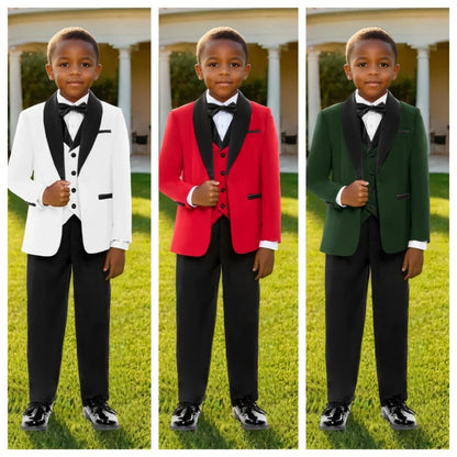 Autumn Kids Long Sleeved Suit Set 4 Pieces Formal Occasion Wear Handsome Smart Shawl Lapel Boys Suits Wedding Guest Clothes