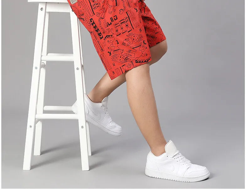 Mens 100% Cotton Shorts Elastic Waist Casual Shorts Printed Beach Shorts Relaxed Fit Running Shorts Cotton Sweat Shorts