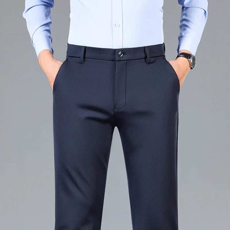 High Quality Summer Thin Embroidery Suit Pants Men Straight Classic Business Work Long Formal Trousers Male Plus Size 29-40 42