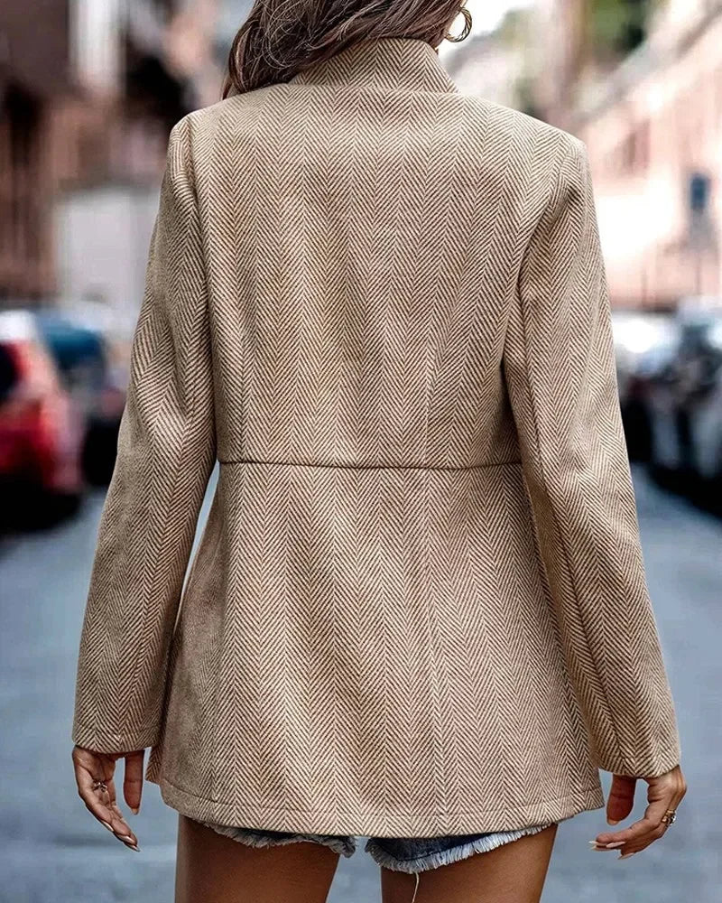 Fashionable Casual Woolen Open Cardigan Jacket Simple Design Princess Sleeve Polo Collar Full Length Single Piece Women's Suit