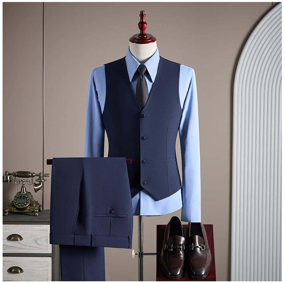 High-quality Groom Wedding Suit, Fashionable and Stylish Dress, Men's Business Double-Breasted Suit Set, Men's Three-Piece Set