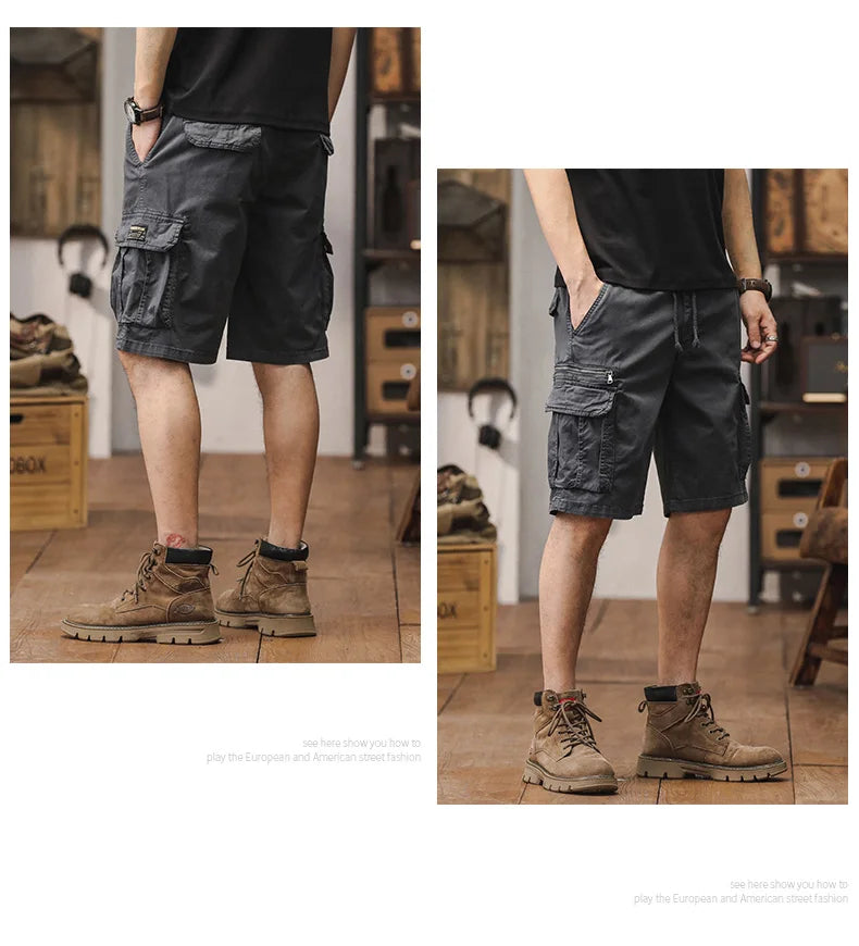 Men Summer New Multi Pocket Cargo Shorts Men Cotton Loose Breathable Fashion Trend Casual Versatile Five Points Pants Men Shorts
