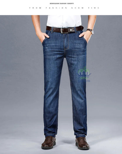Brand Clothing High Quality Summer Cotton Men's Jeans Classic Business Straight Denim Black Pants Work Trouser Male Plus size 40