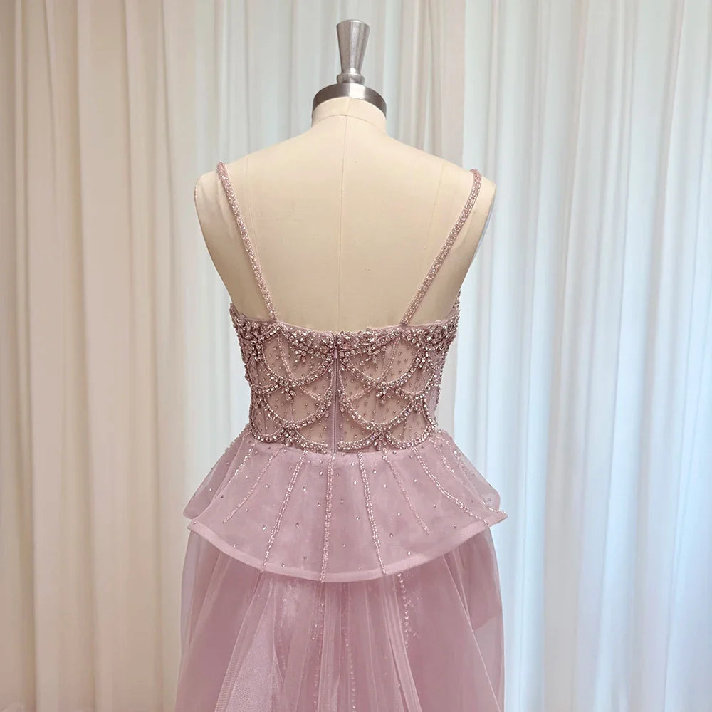 Luxury Beaded Mermaid Evening Dress Spaghetti Strap Detachable Overlay Formal Prom Wedding Party Gown Customized