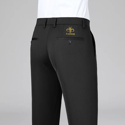 Men's Stretch Pants with Embroidery Casual Suit Pants Wrinkle Resistant Dress Pants