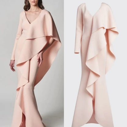 Customized Jiayigong  s Draped Tiered Ruffles Cocktail Party Sheath V-Neck Bespoke Occasion Gown Long Dresses