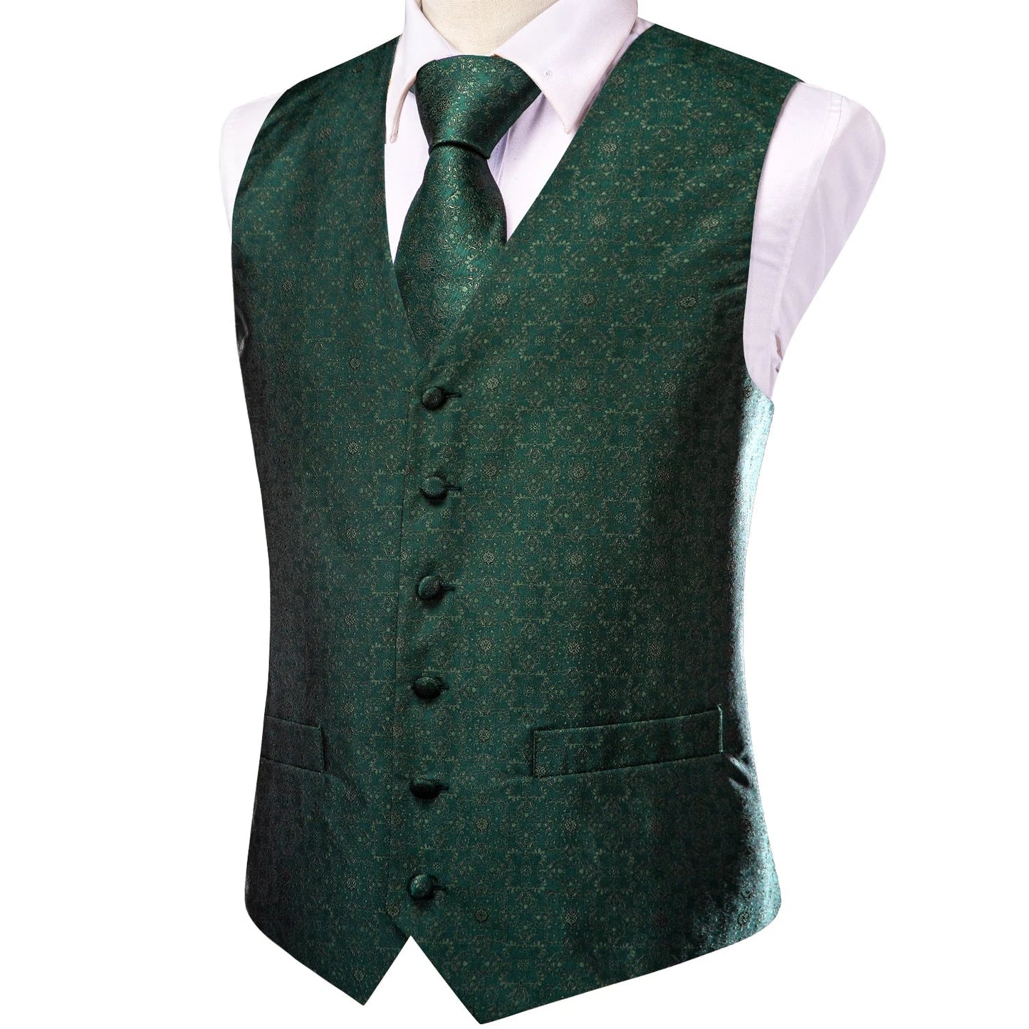 Men Vest Tie Elegant Solid Dress Sleeveless Jacket 4PC Hanky Cufflink Paisley Suit Waistcoat Wedding Gift Hi-Tie