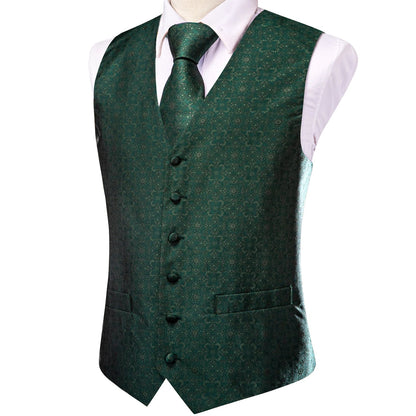 Men Vest Tie Elegant Solid Dress Sleeveless Jacket 4PC Hanky Cufflink Paisley Suit Waistcoat Wedding Gift Hi-Tie