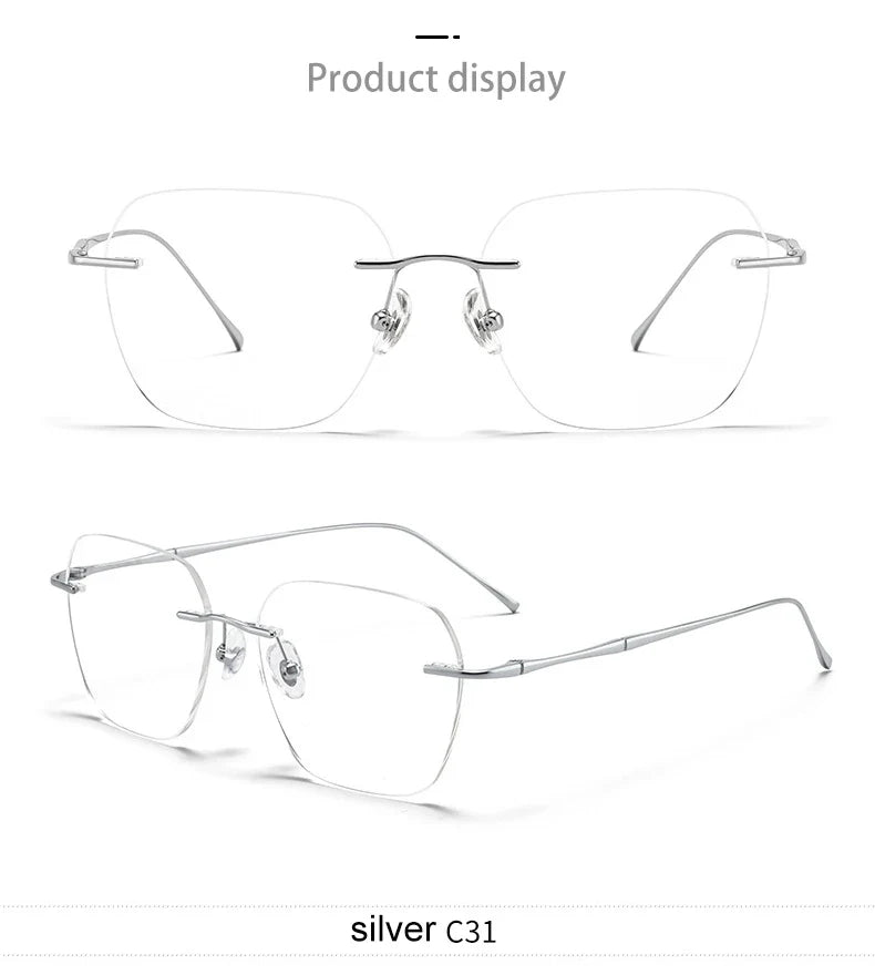 Ultra-light Titanium Rimless Myopia Frames Unisex Simple Square Read Frames Glasses Customized Prescription Glasses F0623