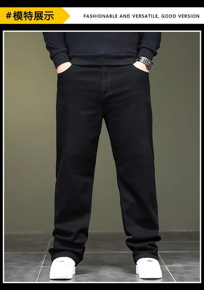 Extra Large Size 48 Men's Jean Straight Leg Loose Denim Pant Male High Elastic Stretch Fleece Big Plus 42 44 46 150 Kg 116 Waist