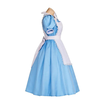 Adult Women Wonderland Alice Lolita Maid Dress With Apron Bow Hair Band Outfits Halloween Party Fancy Alice Costume Dress