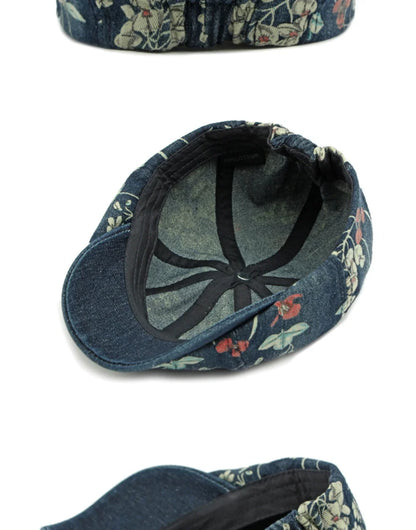 Beret Cap Spring Summer Autumn Men Women Cap Male Female Floral Artist Painter Beret Hat Denim Flat Cap Octagonal Berets
