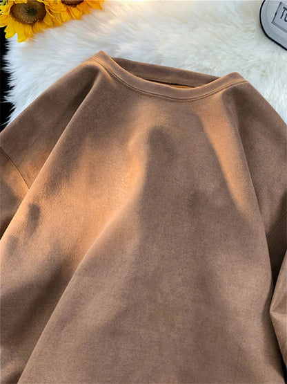 New Retro Suede T-shirt Men Women Anti-wrinkle Loose Crew Neck Casual TShirts Summer Short Sleeve Fashion High Street T Shirt