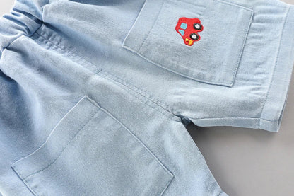 High-Quality Baby Boys Polo Shirt + Handsome Denim Shorts 2-Piece Set Children's Girls Clothing Summer