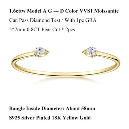 Dainty 0.5CT Round Brilliant Cut Moissanite Cuff Bangle for Women s925 Silver Lab Diamond Open Hand Chain Bracelet Gift
