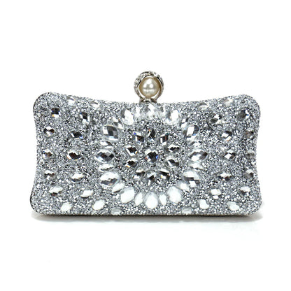 Golden Metal Pearl Rhinestones Glitter Evening Bags Small Lady Prom Dinner Luxury Night Gift Girlfriend Purse Acrylic Diamonds E