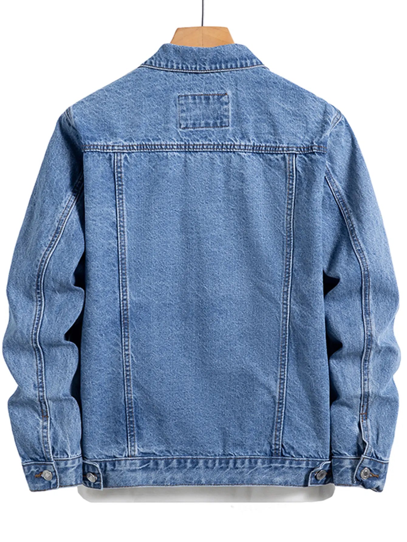 Men's Blue Denim Jacket for Spring and Autumn. Multi-Pocket Design. Regular Size with a Stylish Street Casual Style.