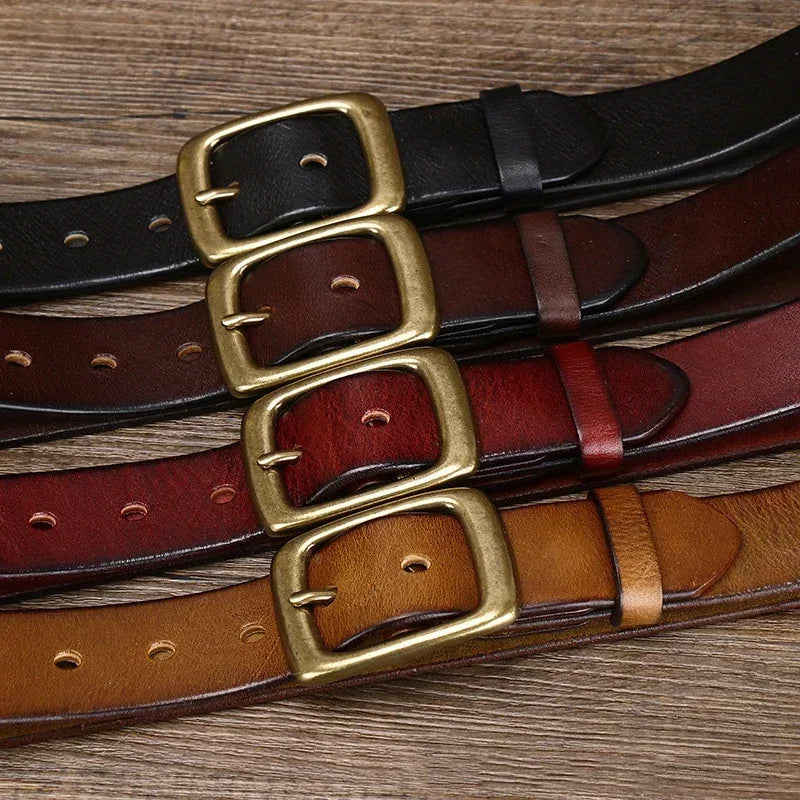 3.3CM Men's Genuine Leather Belt Luxury Designer Brass Pin Buckle Belts Pure Cowskin Vintage Strap Male Jeans for Man Women
