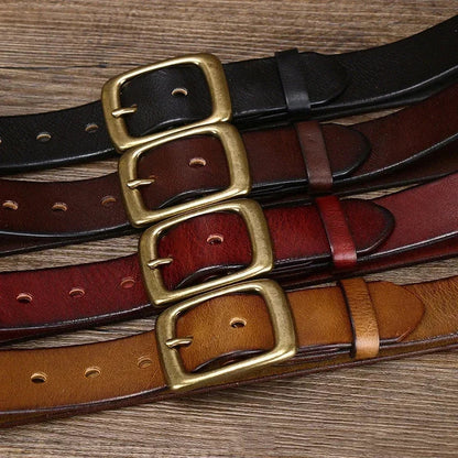 3.3CM Men's Genuine Leather Belt Luxury Designer Brass Pin Buckle Belts Pure Cowskin Vintage Strap Male Jeans for Man Women