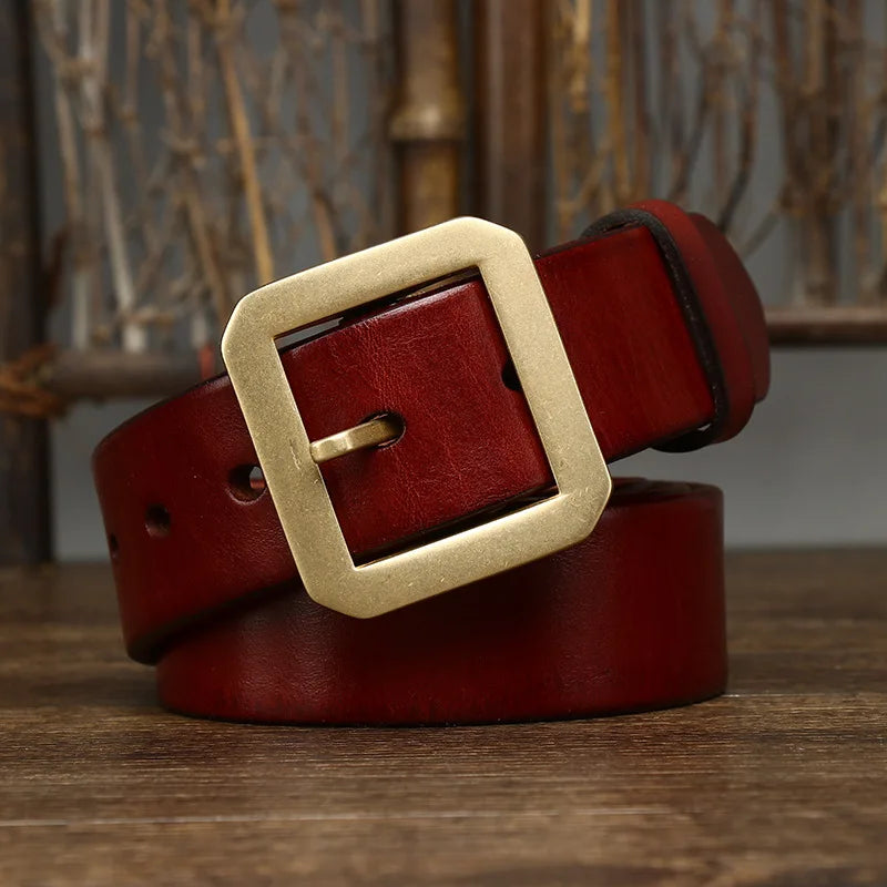 3.8CM Thick Cowhide Copper Brass Buckle Genuine Leather Casual Jeans Belt Men High Quality Waistband Male Luxury Strap Cintos