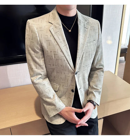High Quality Jacquard Suit Jacket for Men 2025 Fashion Korean Style Slim Fit Business Casual Wedding Social Dress Coats 4XL-M