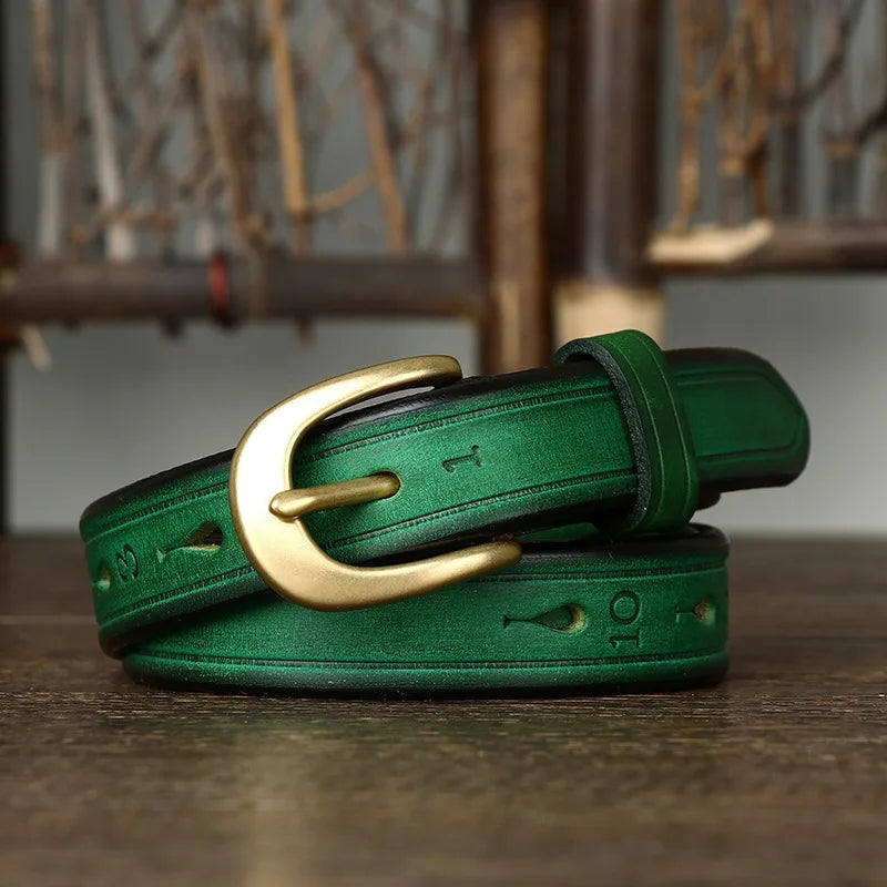 2.4CM Thick Cowhide Copper Buckle Ladies Genuine Leather Casual Jeans Belts for Women Luxury Designer Korean Fashion Thin Belt