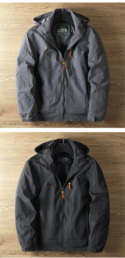Men's Spring and Autumn Thin Section Punching Jacket Outdoor Jackets Men With Hat Clambing Streetwear Fashion