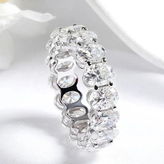 5*7mm Oval Cut Moissanite Ring for Women Full Eternity Bands Lab Diamond Promise Jewelry Pure S925 Silver Female Rings