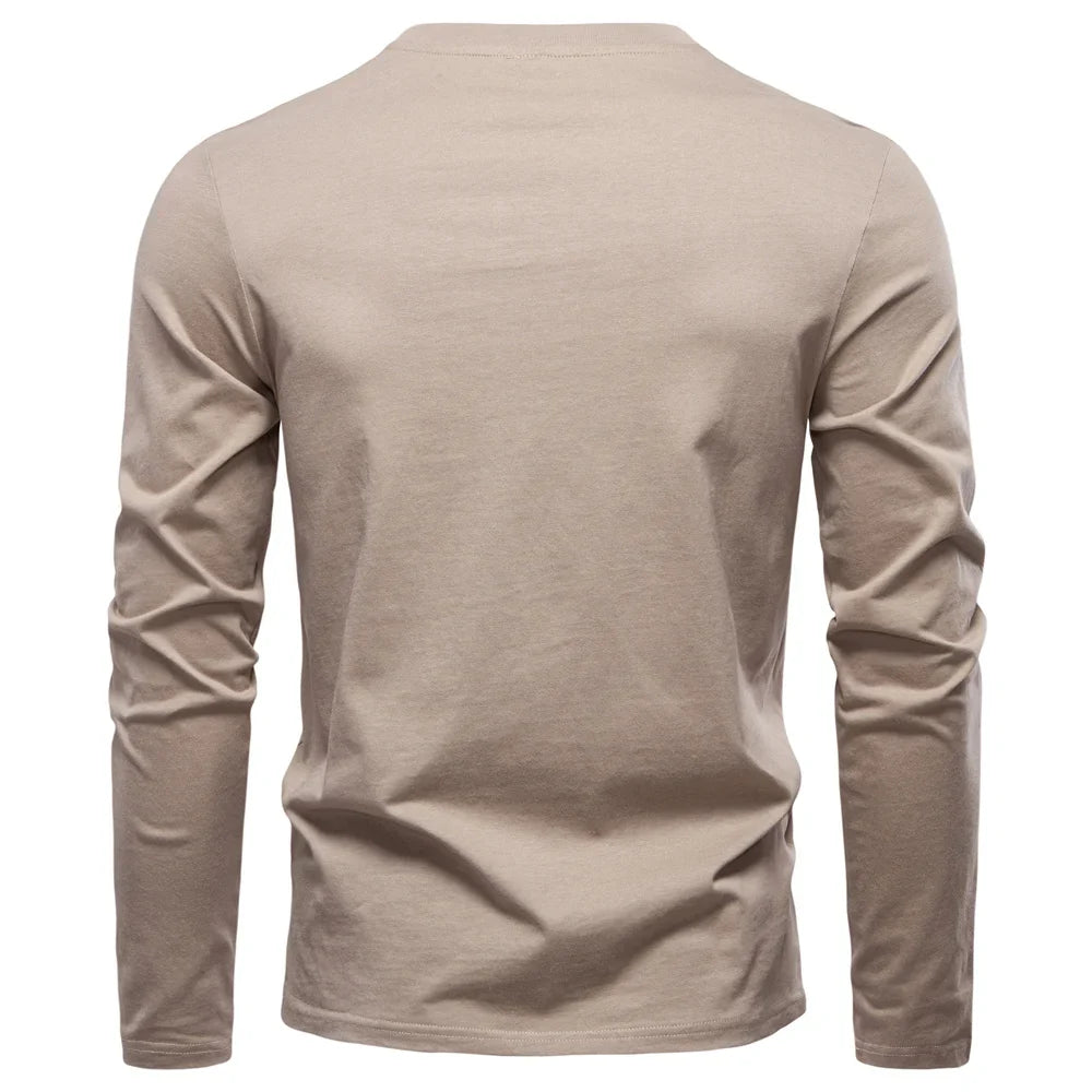 High Quality Men's long sleeve t-shirt Fashion pure 100% cotton henley collar T shirt man polera manga larga hombre