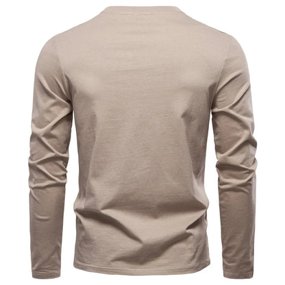 High Quality Men's long sleeve t-shirt Fashion pure 100% cotton henley collar T shirt man polera manga larga hombre