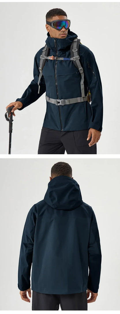 Autumn and Winter Hard-Shell Windbreaker Windproof Rainproof Breathable Outdoor Hiking Mountaineering Ski Suit Hooded Jacket