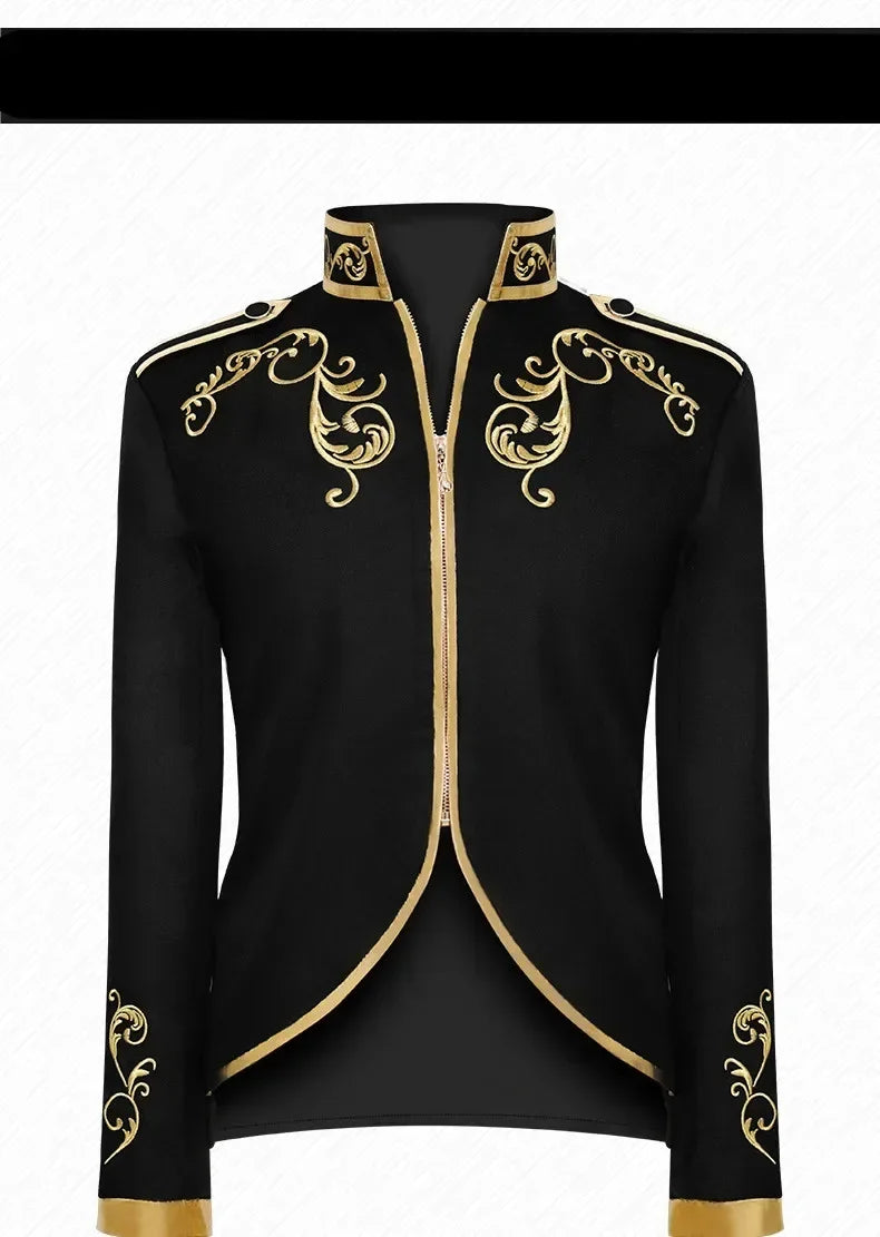 British Style Men Embroidered Flower Suit White / Blue / Red Male Wedding Dance Party Coat Singer Stage Performance Dress Blazer
