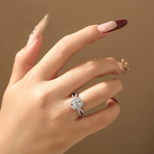 Bagues de fiançailles en moissanite taille coussin 2 carats pour femme en argent S925 or 18 carats, alliances à tige fendue, bijoux de luxe pour elle