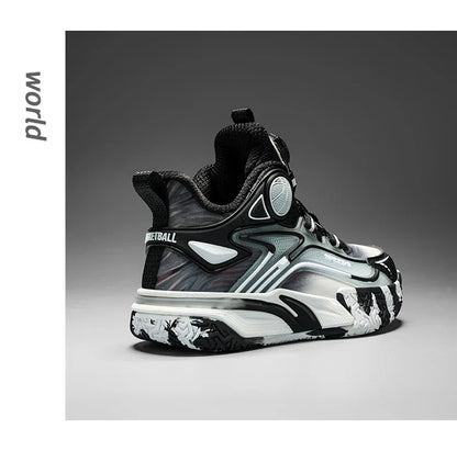 Children's basketball shoes boys' waterproof leather surface rotating buckle anti-slip and shock-absorbing student sports shoes