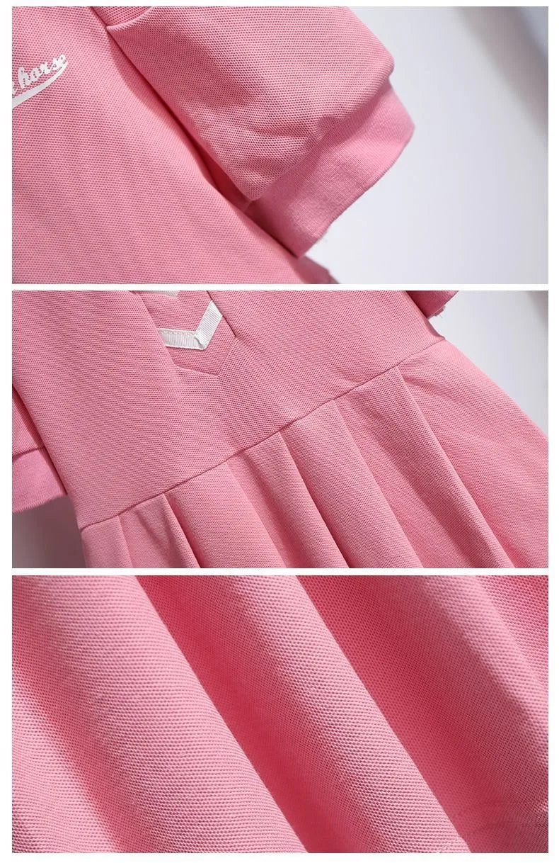 1pcs Summer Children's Dress Girl's Korean Edition Bubble Sleeves Flip Collar Dress Kids Princess Dress Baby Sweet Pleated Skirt
