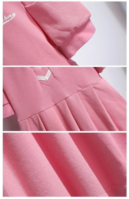 1pcs Summer Children's Dress Girl's Korean Edition Bubble Sleeves Flip Collar Dress Kids Princess Dress Baby Sweet Pleated Skirt