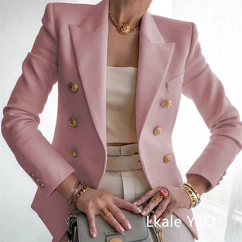 Women's Small Blazer Jacket 2026 Spring Autumn Casual Office Elegant Ladies Suit Coat High-end Double-breasted Lady Outerwear