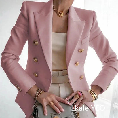 Women's Small Blazer Jacket 2026 Spring Autumn Casual Office Elegant Ladies Suit Coat High-end Double-breasted Lady Outerwear