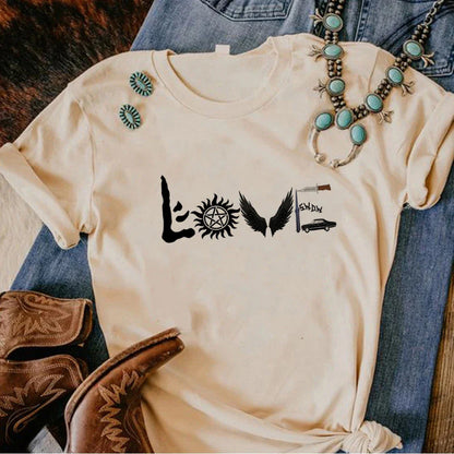 Supernatural t shirt women comic Japanese top female harajuku clothes