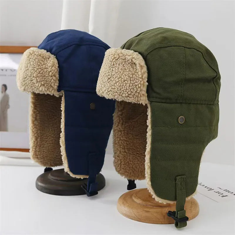 2025New Unisex Winter Hats with Ear Flaps Cotton Trapper Hat Aviator Windproof Ski Cap Buckle Closure Ushanka Outdoor