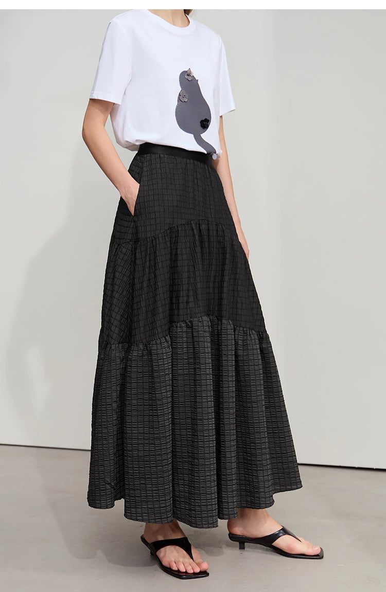 Minimalist Casual Halter Skirt Women 2025 Summer New Office Lady Solid Color Pockets Loose A line Cake Long Skirt 12542072