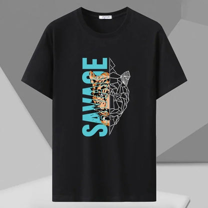 Men T-shirt Printed Tee Plus Size 110-180kg 5XL 6XL 7XL Black T Shirts Round Neck Short Sleeve Oversized Tops Big Size Clothing