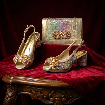 2026 New Green Elegant Women's High Heels Shoes  & Bag Set Rhinestone-Embellished Designer Shoes Perfect for Special Occasionss