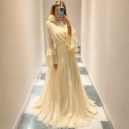 Dubai Evening Dresses Customizd 2 Piece Elegant Party Dress Chiffon Luxury Evening Dresses Long Sleeve Women Night Gown