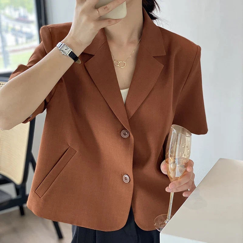 Elegant Casual Blazers Women Short Sleeve Loose S-3Xl Suit Coat Tops Korean Summer Fashion Solid Sweet Simple Blazers New