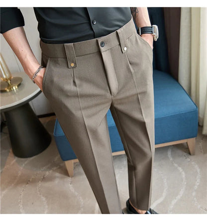 Mens Suit Pants 2026 Spring New British Style Elastic Waist Solid Casual Formal Dress Pants Slim Fit Trousers for Men Clothing